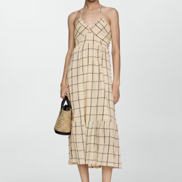 Mango Beige Checkered Midi Dress - Picture 1 of 6